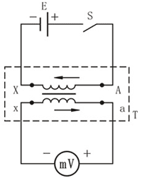 直流法测定单相变压器极性的接线图