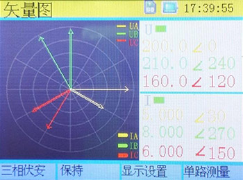 顺时针（基准量角度为:0°时）测量矢量图界面