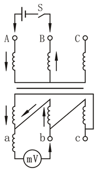 直流法测三相变压器联接组标号的接线图