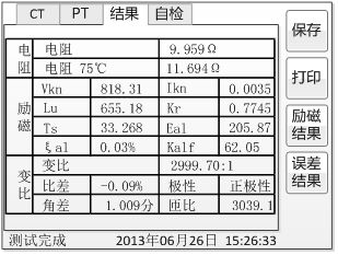 变频式互感器综合测试仪的试验结果