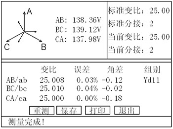 全自动变比测试仪的测量结果界面