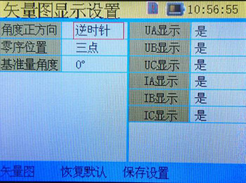 三相相位伏安表的矢量图显示设置